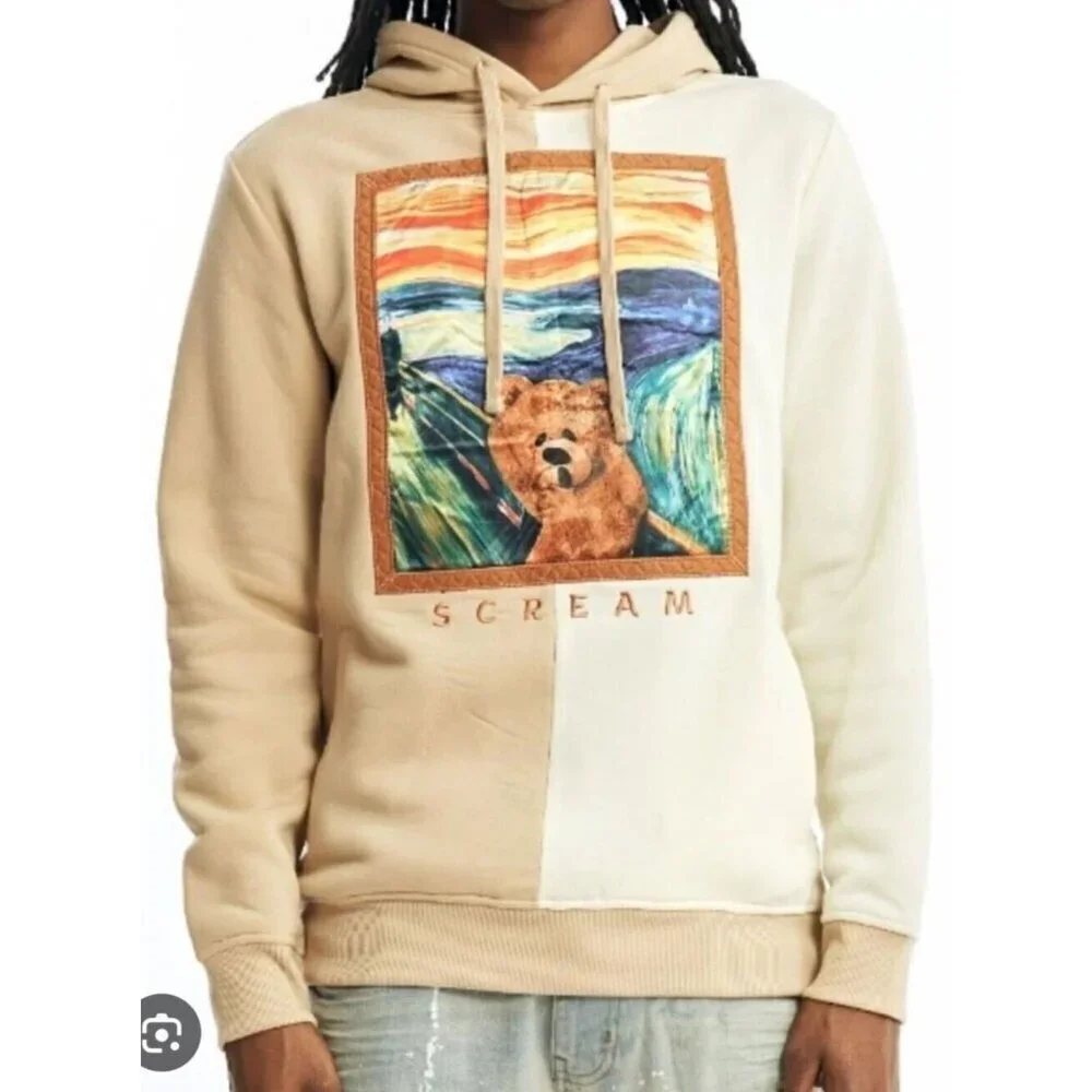 Rebel Minds Kids Scream Bear Fleece Hoodie Beige And Cream Size M - 10/12